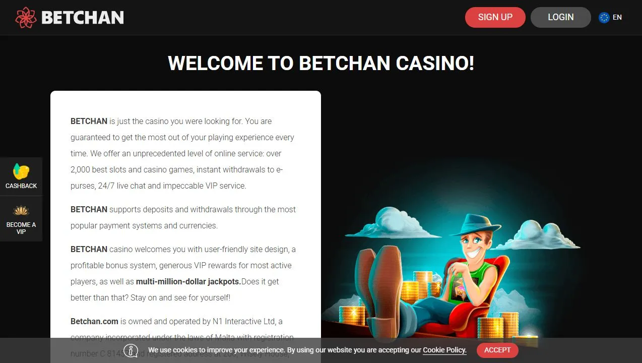 BetChan Casino welcome page