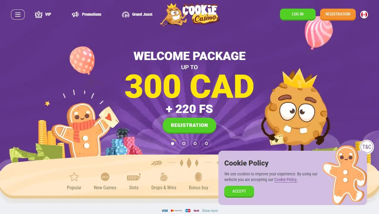 Cookie Casino homepage