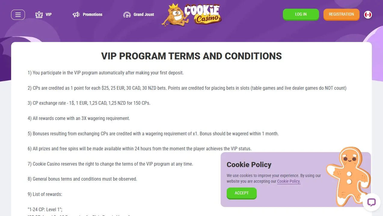 Cookie Casino VIP rules